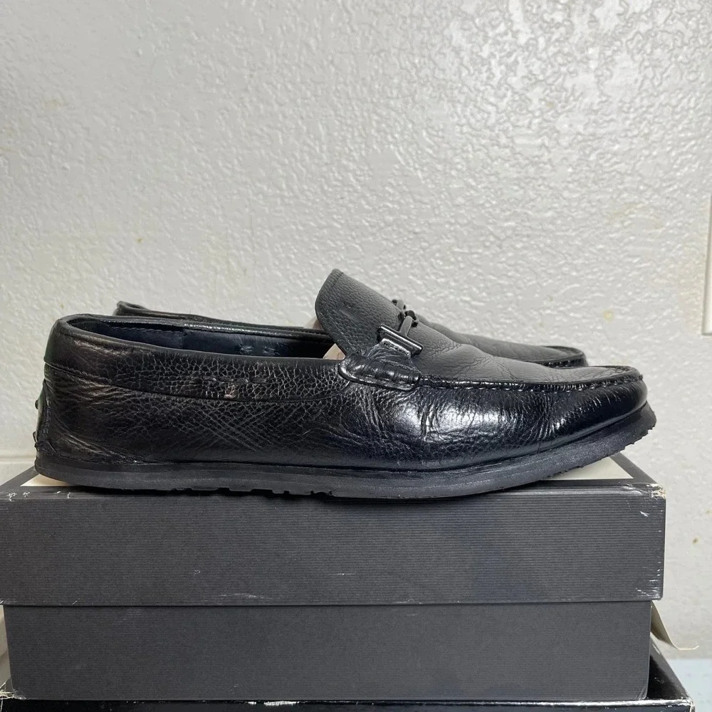 TODS Men's Black Leather Gancini Buckle Loafers Casual Shoes‎ Vibram Size 10 D